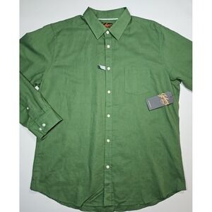 Johnny Bigg Men's Green Linen‎ Blend Button Up Long Sleeve Shirt Size Large NWT